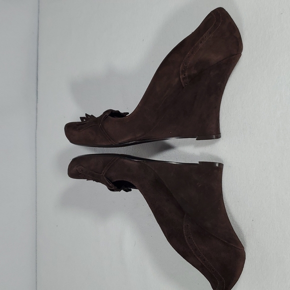 Brown suede wedged loafer 4" heel - Picture 8 of 8